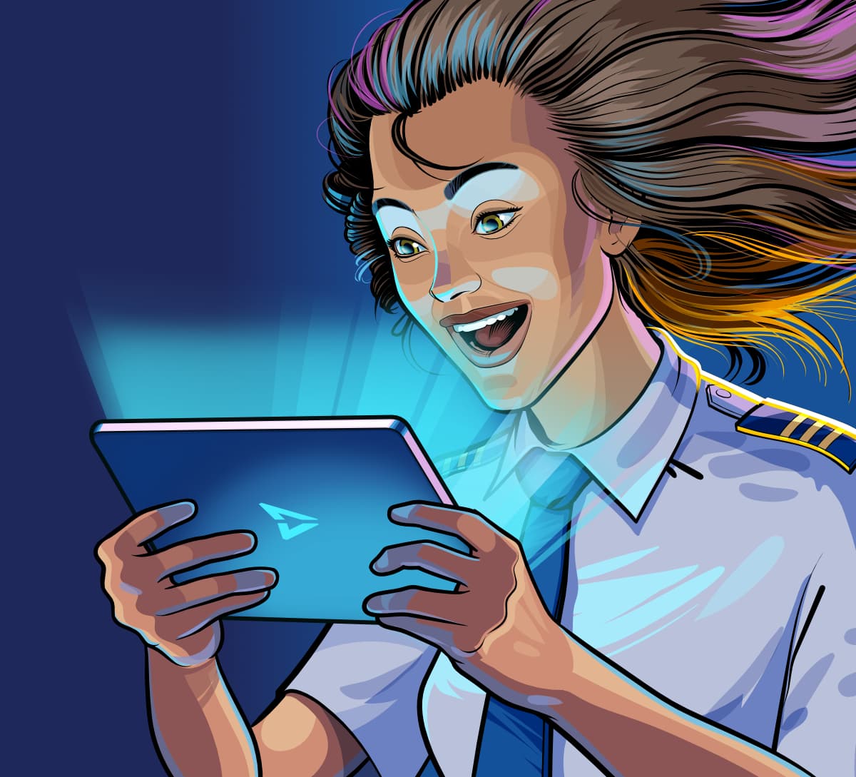 Scandlearn aviation online training 25 years woman tablet square reverse-2